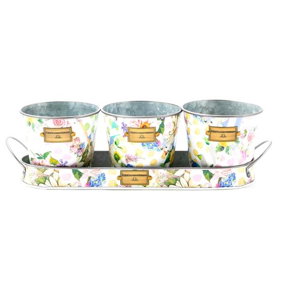 Mackenzie Childs Wildflowers Herb Pots Set of 3 Spring Floral NEW - Picture 3 of 3